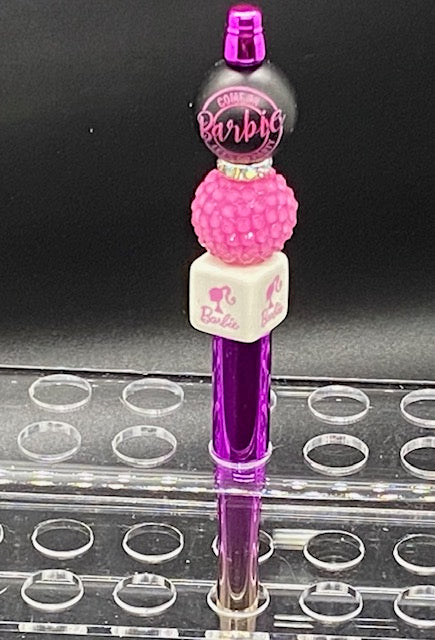 Beaded Purple Pen - Pink and Black Barbie - Rhinestones