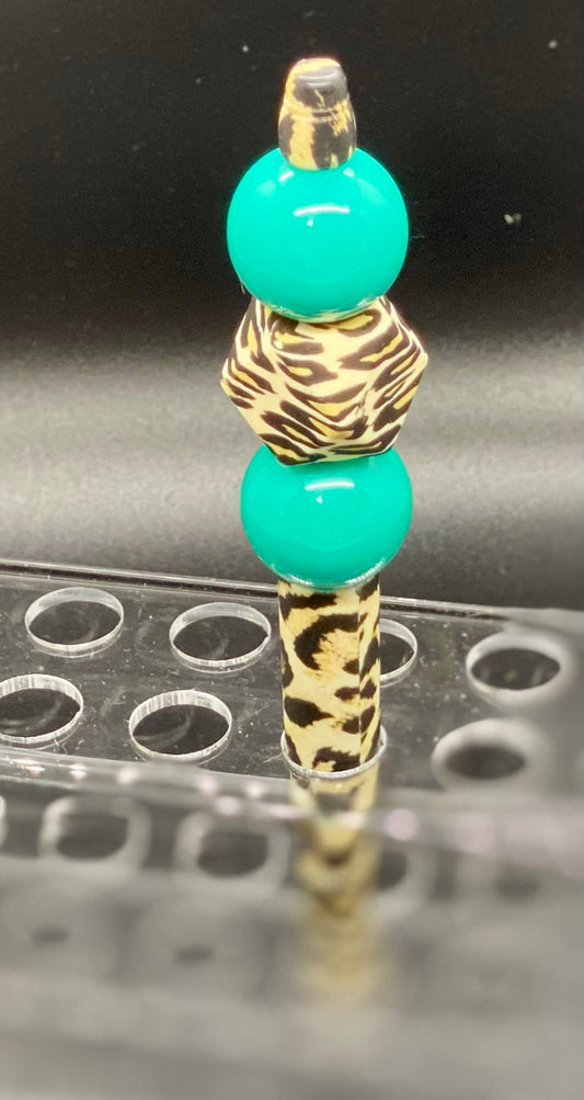 Beaded Cheeta Pen - Teal - Cheeta