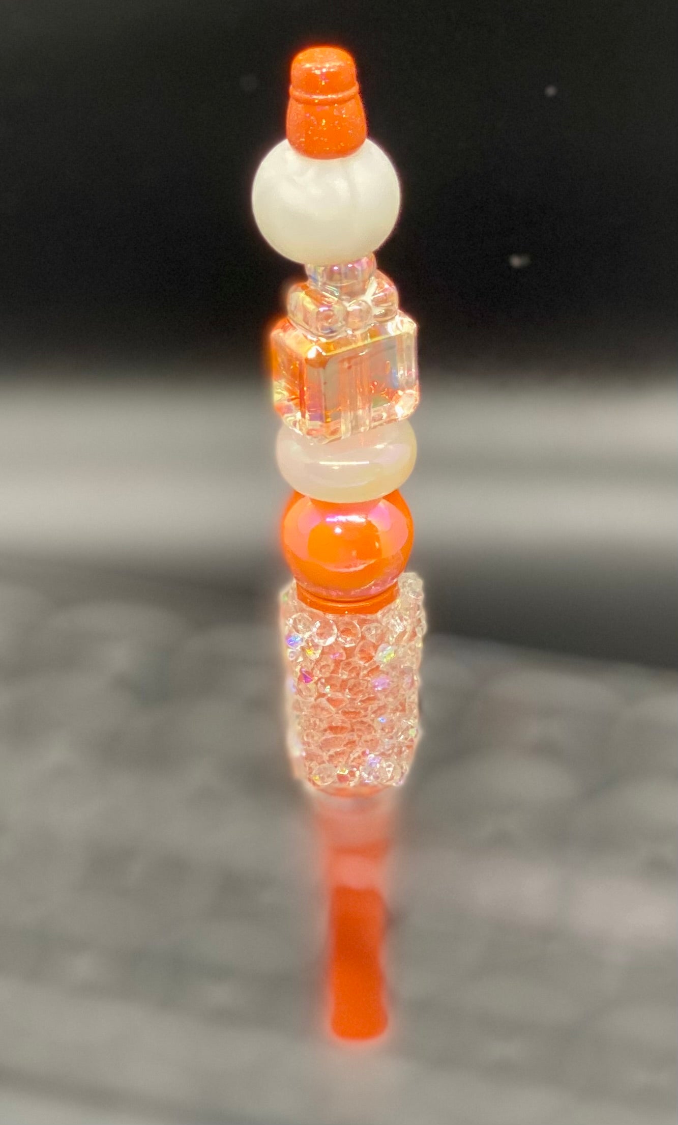 Beaded Orange Rhinestone Pen - Orange Iridescent Perfume Bottle - Orange - Pearl