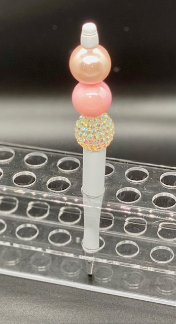 Beaded White Pen - Iridescent Rhinestone - Pink