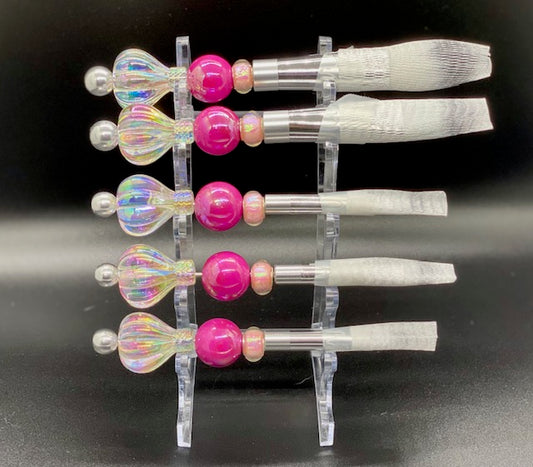 Beaded Make Up Brush Set of 5 - Metallic Pink - Iridescent Balloons - Acrylic Beads