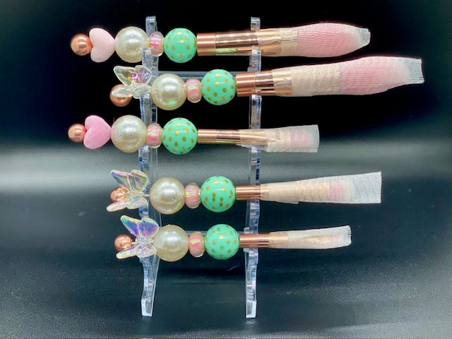 Beaded Make Up Brush Set of 5 - Rose Gold - Green - Pink - Iridescent Acrylic Beads