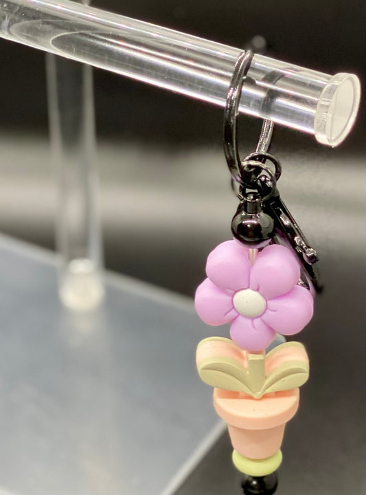 Beaded Keychain - Purple Flower Pot