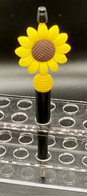 Beaded Black Pen - Sunflower - Yellow