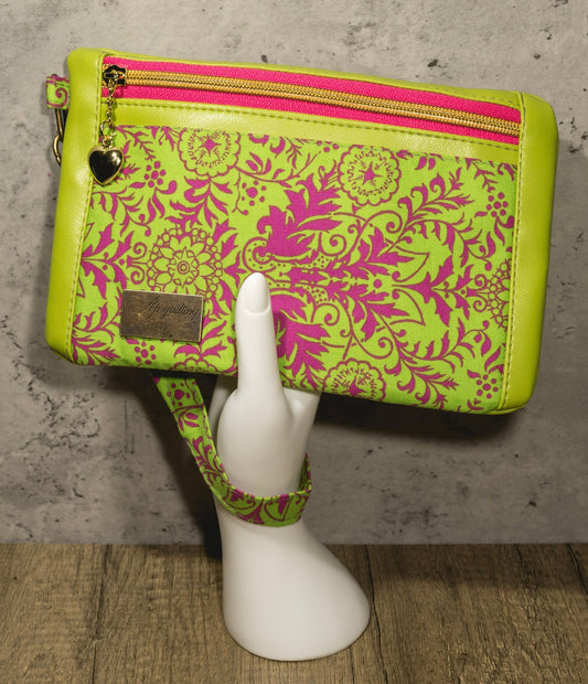 Amplector Wristlet - Lime Green and Hot Pink Floral - Small